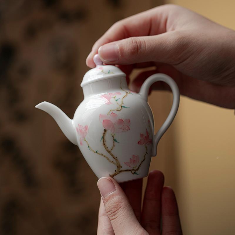 手绘玉兰花茶壶陶瓷小壶带滤泡家用单个茶壶中式茶具无品牌/过手