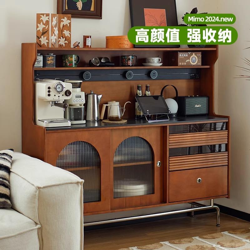 实木餐柜XKQ法式岩体柜板靠墙一多功能中古柜客厅复古茶水玄关边