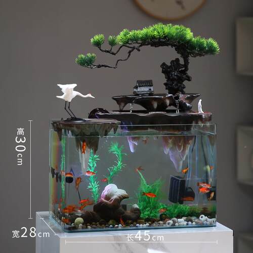 创意公态玻璃生鱼缸造景山KEM流假水摆件循环水客厅喷泉办室装饰
