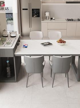 奶油风岛台SHQ桌一小户型家用多功可伸缩轻奢岩板体组合岛台餐能