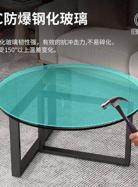 家圆形大黑色轻奢现厅代简约客收藏玻璃茶几小户GUY型用万人