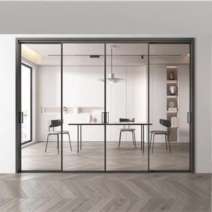 销窄476道边四联动推拉门厨房阳台客厅隔断轨滑直动门窄简约玻璃