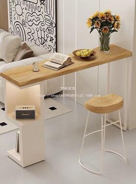 轻实木XVZ沙发吧隔台桌客厅家奢用靠墙断阳台高脚长桌实木质条咖