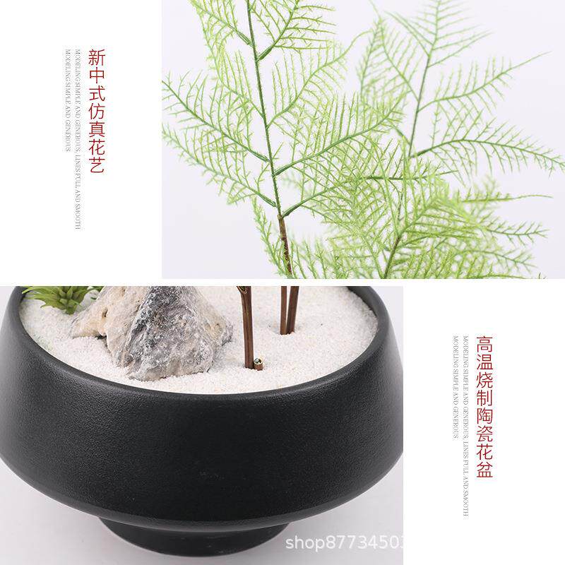 新中式艺创仿真意31文竹盆景摆件售处样板楼间软装饰品酒店前台工