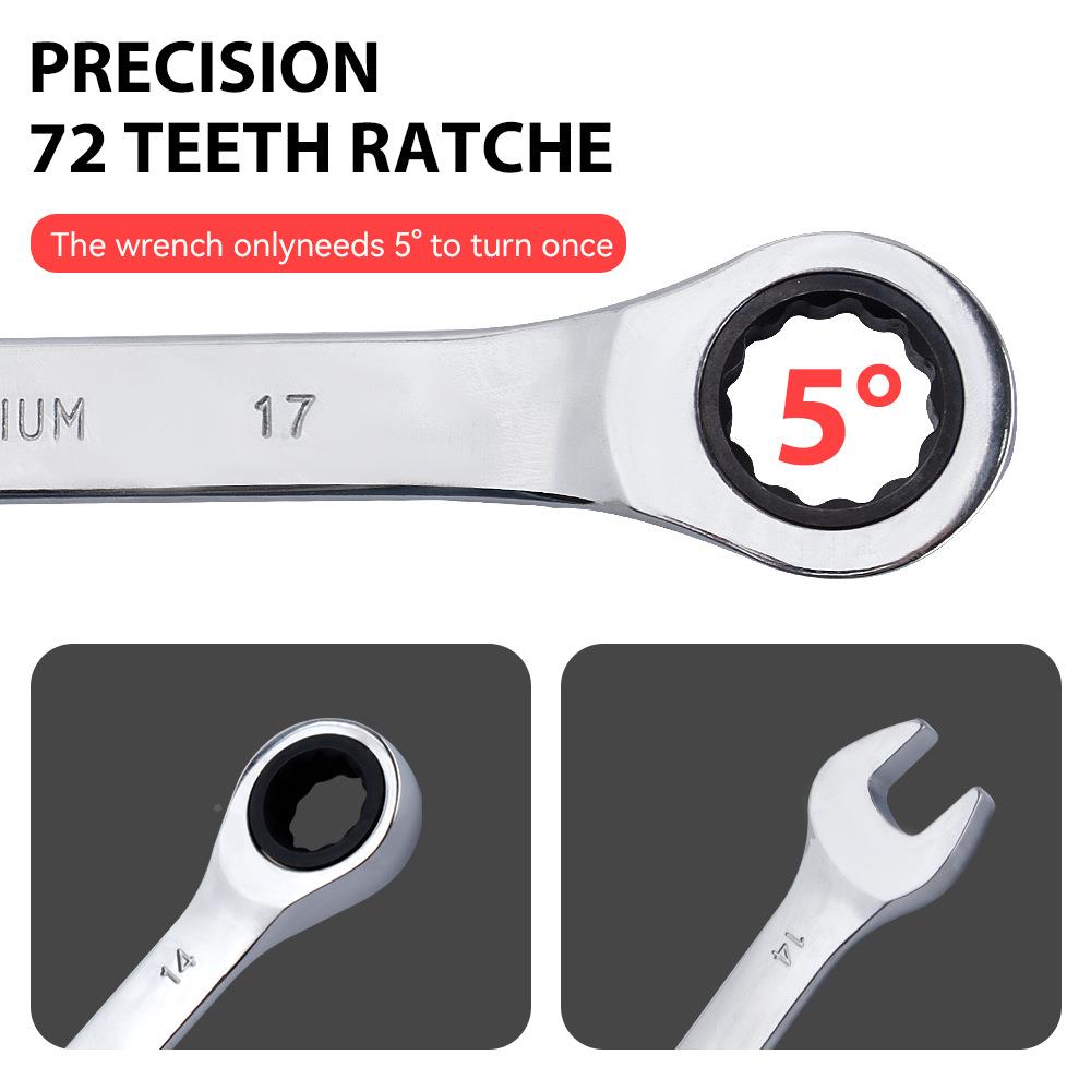 8件套活动头棘轮扳手用72棘轮齿616扳手套装开口工梅两花具套装