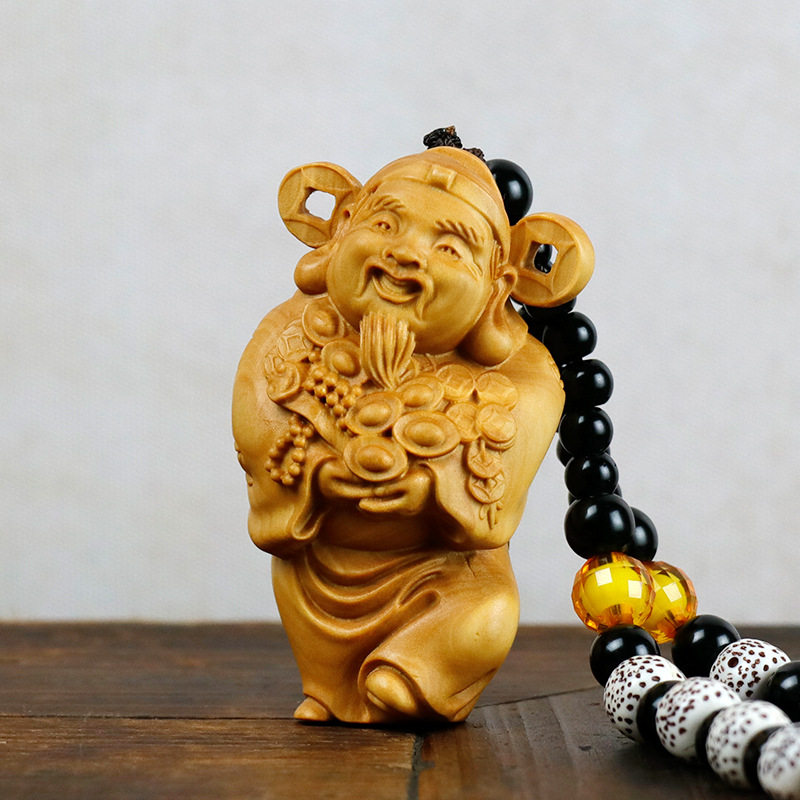 黄杨木雕摆件木质雕刻手把件财车挂家居装饰品工艺品收藏品财神