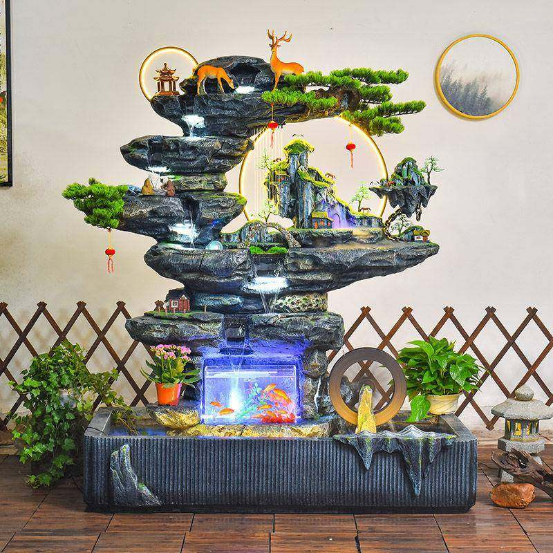 假山流水泉环水家居客厅鱼阳ZCP缸玄关台庭喷院鱼池水景造景循摆,家居饰品,流水摆件,淘宝优惠券,粉丝福利购,淘宝优惠卷