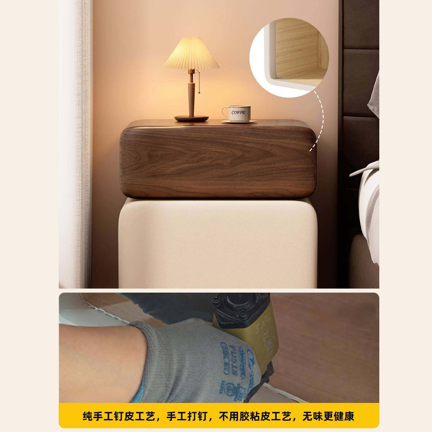 木实床头柜新款指纹床锁柜轻奢家用免安装卧室极LY-床头简储物收