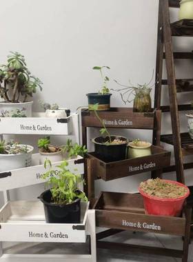 复古架实多层层木架伸缩花架创意折叠三小花架拐角花架UIB多肉花