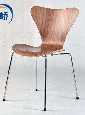 Serie木s7椅7列中古40205风七号椅可叠放简约实曲板餐系椅镀铬脚