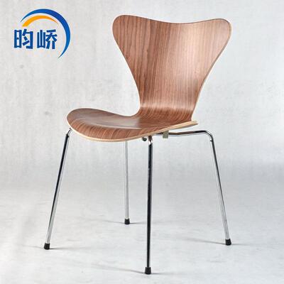 Serie木s7椅7列中古40205风七号椅可叠放简约实曲板餐系椅镀铬脚