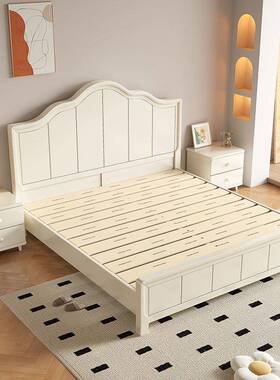 奶油风户全实木床白色米现代简约1.8双人型主卧大床1.5米小儿ERN