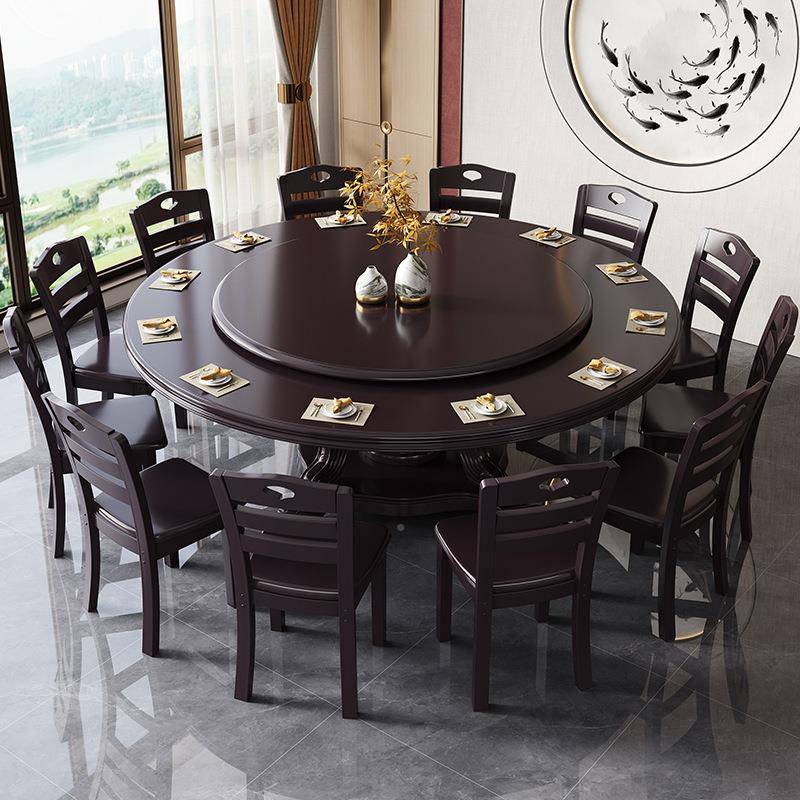 新8中式实木餐椅桌组m合家用带转盘饭桌1.米胡桃色饭店大圆桌1WCZ