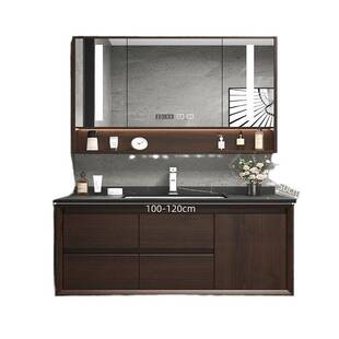 新中式陶瓷一体洗手洗脸盆橡木浴室柜组合卫生间落地柜洗漱台套装