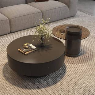 意式 轻奢岩厅组板茶几极茶简储物客小户型茶室感圆形家用DDP桌合