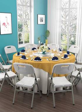 叠折9689圆桌家用简易折大圆桌面塑料可叠餐桌子饭桌户外约餐桌简