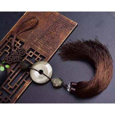 天金曜石然平安扣车尺财寸挂49x8910mm左右八方来财源滚滚