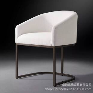 法式乡村复古实皮艺餐椅意式现代简约轻奢不锈钢金属艺术布艺吧椅