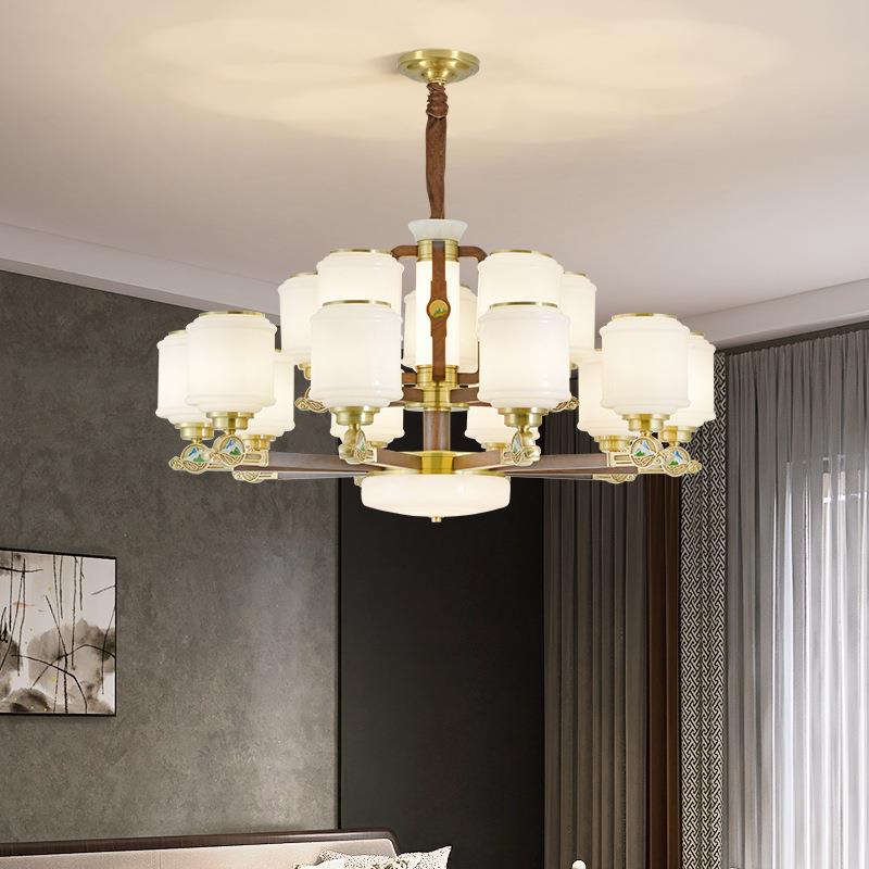 新中式大吊灯全胡铜桃板木客厅49253式灯别墅复楼挑空楼中楼梯样