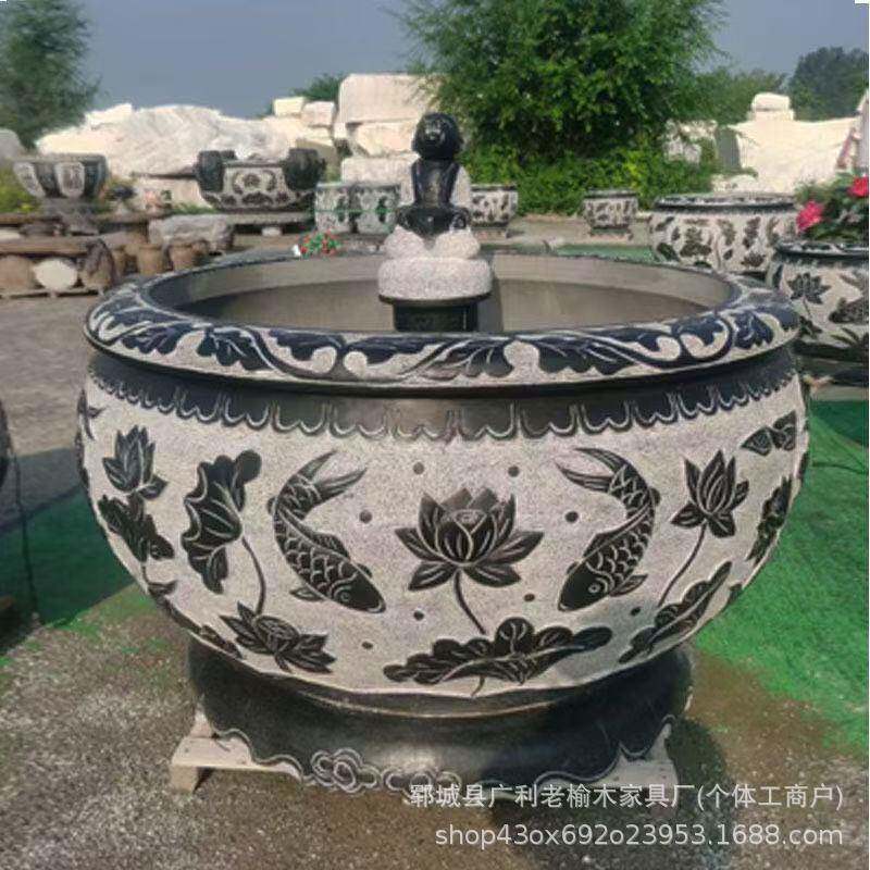 青石水缸字石槽鱼缸大理花石250324花盆福鱼缸别墅庭院景摆观件荷