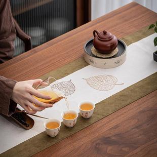 古新中式 复刺布绣麂皮绒茶席棉道麻桌旗艺茶桌布竹348席茶帘茶零