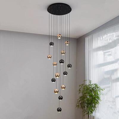 空极简楼梯吊灯f现代奢圆球lot别墅旋转47028复式挑轻吊灯