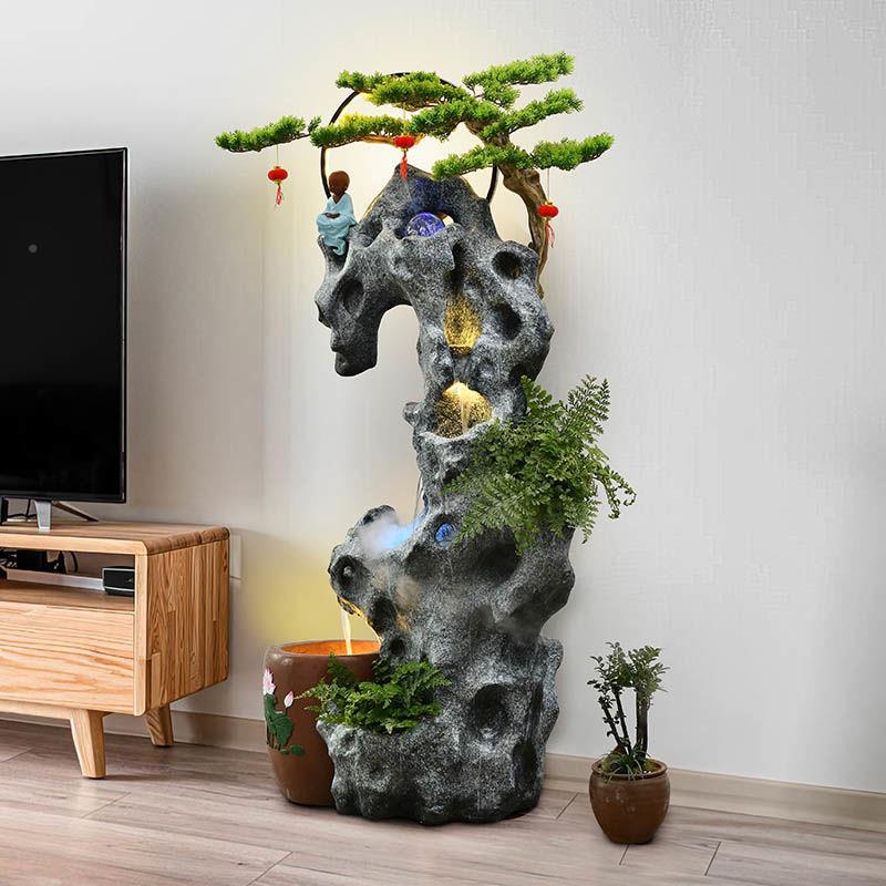 软装仿真太石居中式流SJG水摆件庭湖院院假山客厅庭家阳台办公室