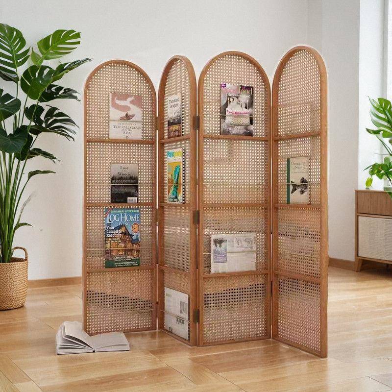 藤编屏风隔断法式古客厅中用家可移动置架复古日物式折叠遮挡无品