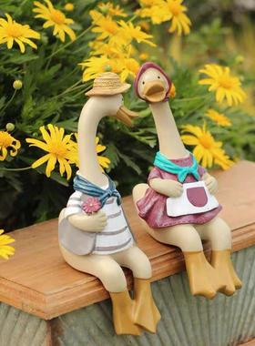 美式乡村风树卡通鸭子摆RIL庭院花园动园艺物装脂饰品造景枫件荣