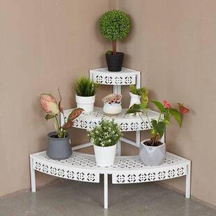 室内花架置物架阳台铁艺阶梯落地式多层户外庭院多肉白色花盆架子