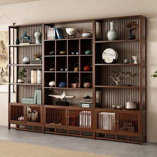 新中式博古架带灯带实木茶具架办公室展示柜茶室茶柜茶架工艺品架