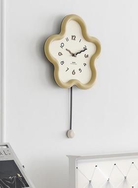 wozoo屋准奶油风现m简约挂钟客代厅时尚摇TYOS289摆钟花朵装饰表