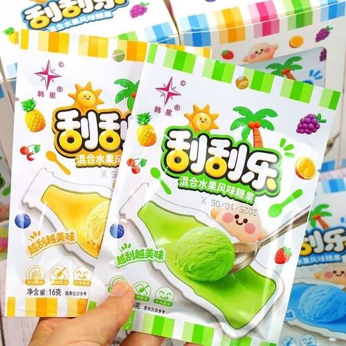 韩星刮刮乐混合水果风味网红休闲零食怀旧儿时童年趣味创意糖果