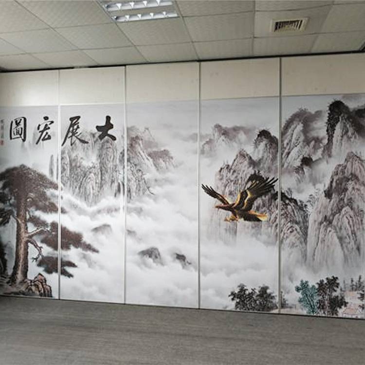 厂家直供酒店移动高隔断墙活动移动屏风隔断墙折叠门山水画高隔间