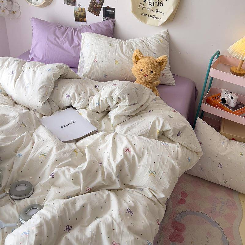 彩色点点水洗棉被套150x2KLQ00上x23单0被四罩床件套被单三件套