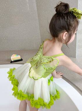 女童夏季泳衣225新款0连体泳衣FYT裙吊带儿风童宝纱宝公主甜美泳