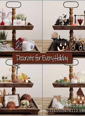 双层木制RIS甜品蛋糕盘家居桌面制饰盘展示架木森系托水果装整理