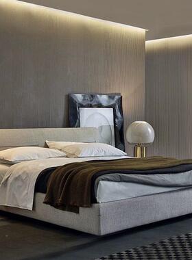 式极LIC简奢现软代简约微笑床亚麻意棉麻布艺包双轻人床主卧次卧