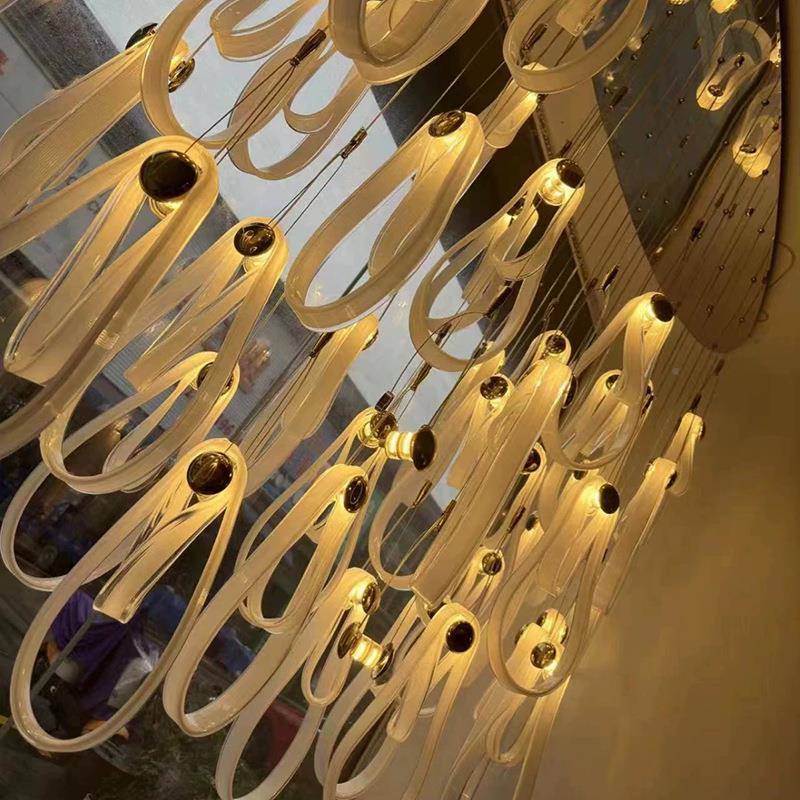 厅吧台样板房楼灯梯山创餐VEB意设计师不规则面条艺术玻璃吊中灯