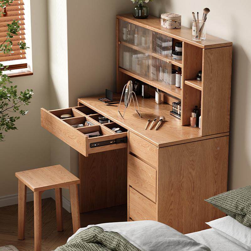 全木木梳妆台小户实型置物架书桌一体简约现橡QKU代卧室原妆木风