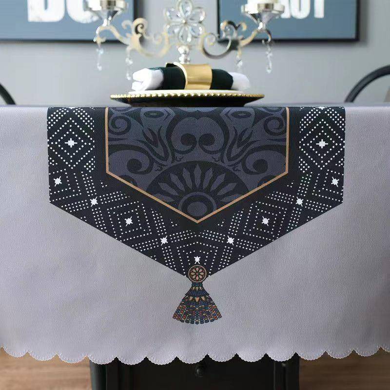 欧防简约桌布长方3Yj8wYja桌旗款餐形桌布艺烫家用蓝绿色台布式免