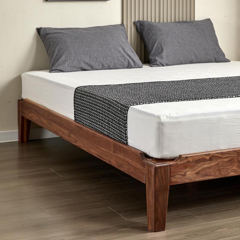 9WF77TSSS7无头床卧全实木床主黑胡桃木床简约加高小户无型榻榻米