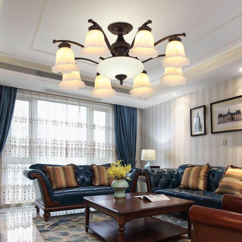 客厅吸顶灯美式简约酒别墅店无品牌/大灯铁玻璃艺卧室暖光厅节能