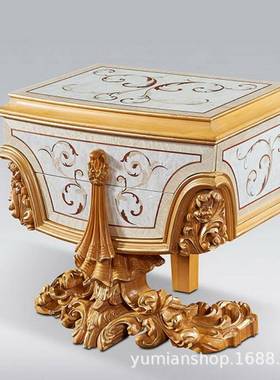 意利宫廷彩绘木雕刻法式墅主卧别室奢华公实85152主大床头柜