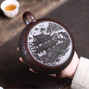 分销宜兴紫砂壶铜匠人手工制作ZHIFU-61原乌矿古烟雨江南大泥寒江