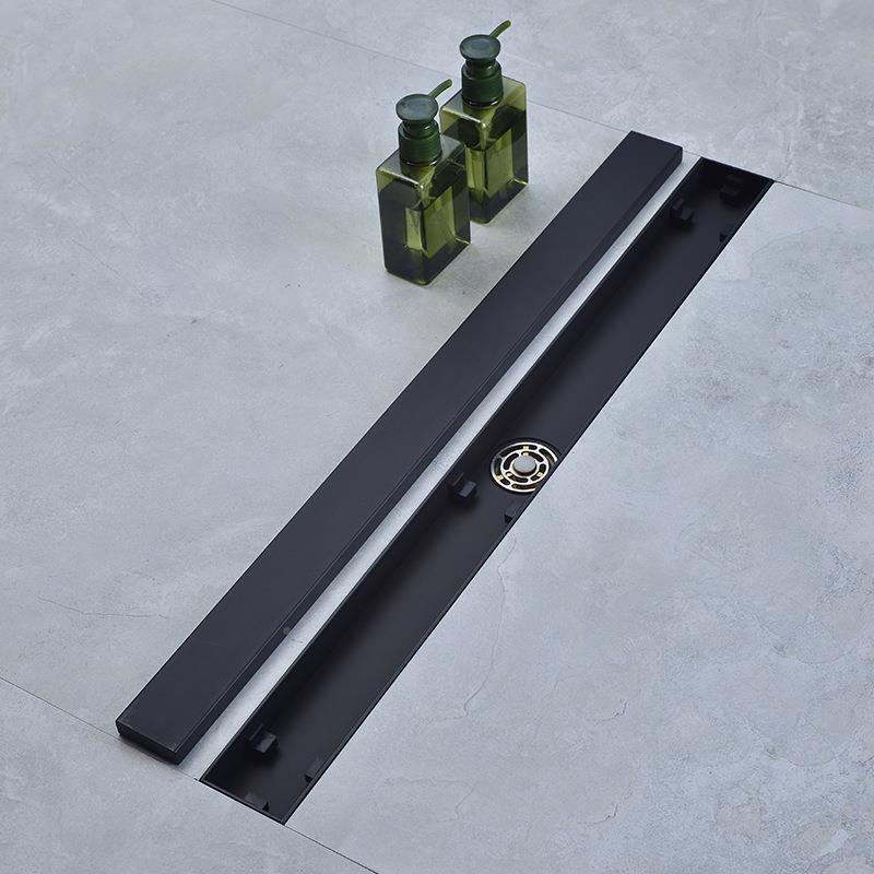 304不锈L钢黑色藏防臭防道堵下水QMX长条形卫生间家用隐式地漏D22