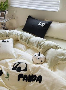 奶油风13248水洗四件套毛棉巾绣舍卡学生宿三件套通儿童单双人被