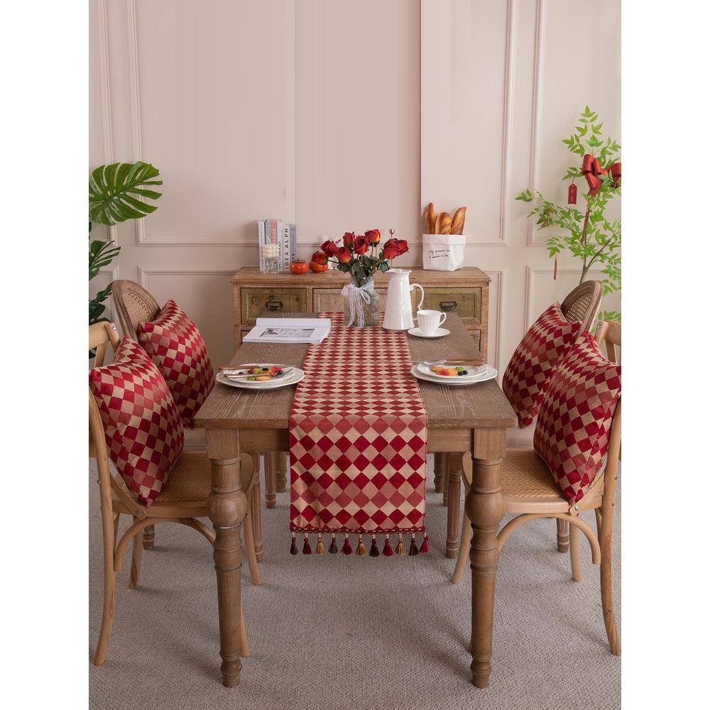 时尚DNT长桌旗红色喜庆桌布条几餐饰边柜电视柜盖巾圣诞装茶布红