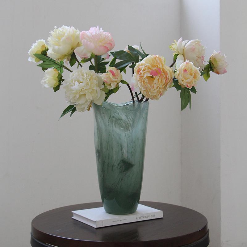 现代简RWS约桌绿色口渐变粉敞玻璃花瓶电视磁柜餐鲜花百合中古风