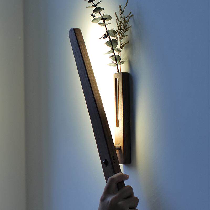 创原木墙面装饰花器壁灯感应灯磁意吸免布线充灯598电式小夜灯插